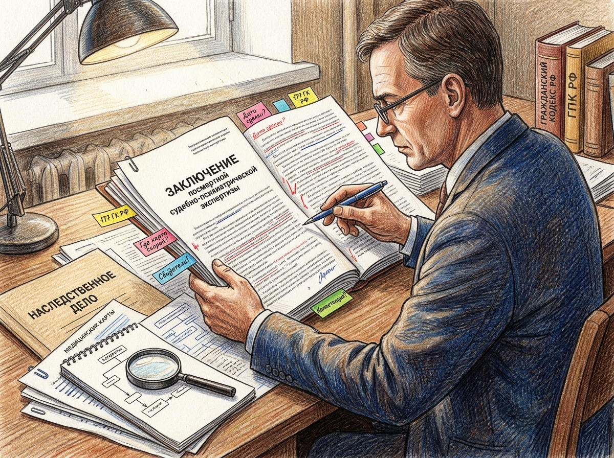 Посмертная психиатрическая экспертиза по спору о завещании: как проверить заключение до суда и выиграть спор